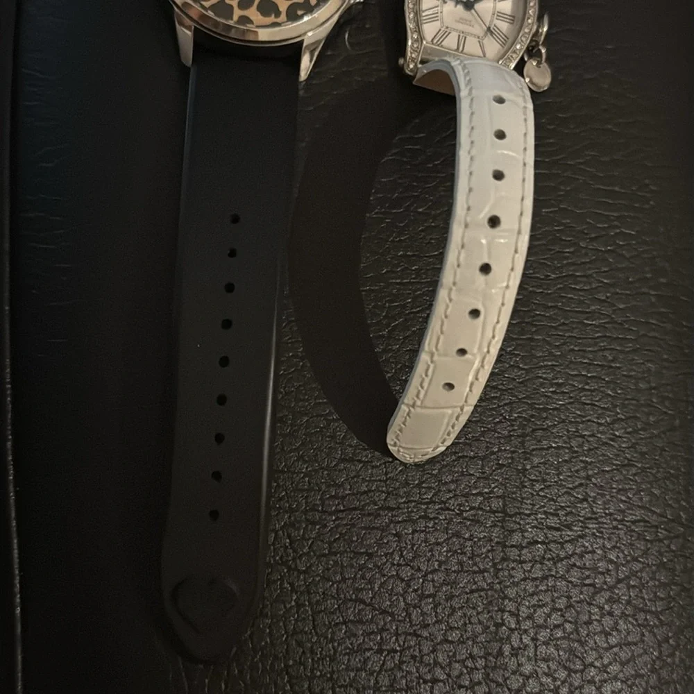 Juicy Couture Womens Lot Of 2 Y2K Watches Leather Bedazzled Leopard Animal Print